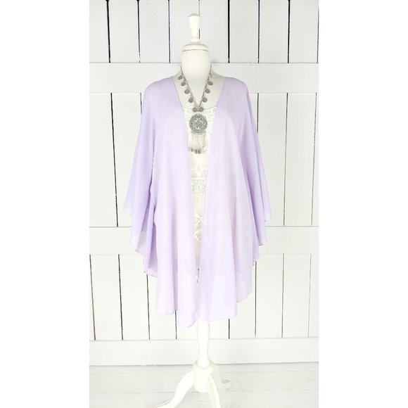 Sheer chiffon lavender kimono cardigan cover up READY TO SHIP - Picture 1 of 6